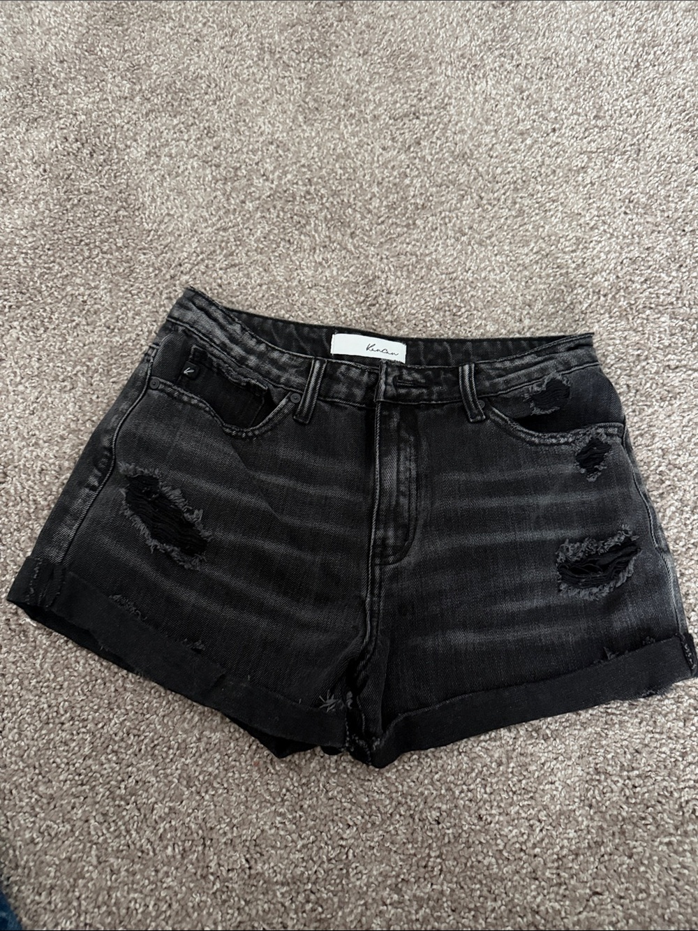 KanCan Black Distressed Cuffed Denim Shorts